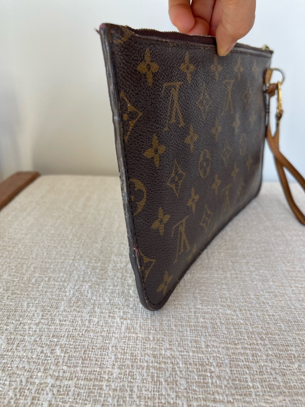 Authentic Louis Vuitton Monogram Neverfull MM Clutch/Wristlet Brown/Fuschia Pink - Picture 9 of 11